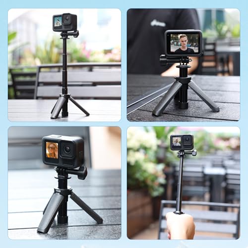 VRIG TP29 Extenable Mini Camera Tripod,Portable Small Handle Grip Desktop Webcam Selfie Stick Tripod for DJI Osmo Action 5Pro/4/3/AKASO Brave EK7000,Pole Tripod for Action Camera Hero 13 12 11 10 Max - size: 11.3" Tripod