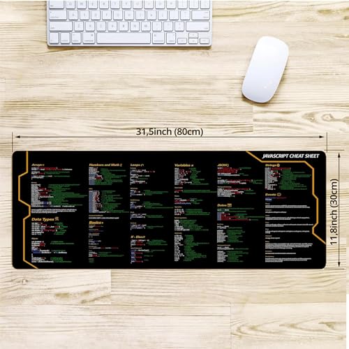 Javascript Cheat Sheet Desk Mat for Software Engineers, Software Development Mouse Mat, Web Developers and Programmers Mouse Pad, Gift Coworker Quick Key, Anti-Slip Keyboard Pad KMH - color: Javascript 1