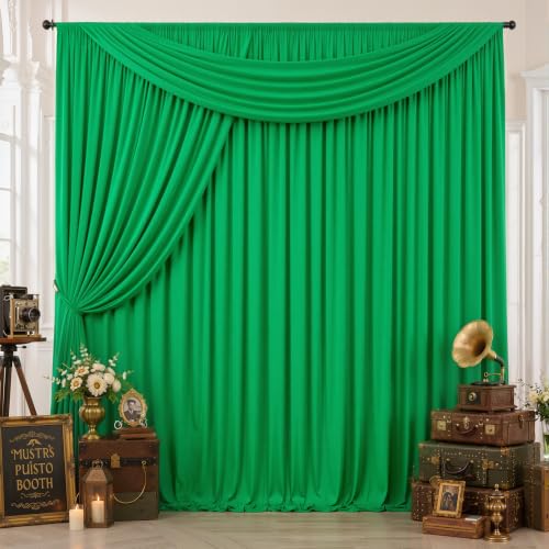 10ftx12ft Wrinkle Free Green Backdrop Curtain Photo Backdrop Drapes | 2 Panels 5×12ft Height Green Silky Polyester Fabric Back Drop Cloth for Wedding Party Birthday Photography Background Drape - color: Green, size: (W)5ft x (H)12ft (2 Panel)