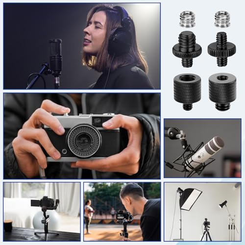 Xthrotsenk Tripod Screw Adapter 6 Pcs Aluminum Threaded Converter 1/4 Male to 3/8 Female and 3/8 Male to 1/4 Female for Tripod Camera Monitor Mic Stand Light Stand (Black)