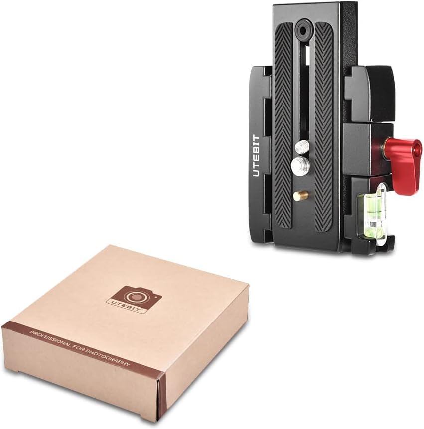 UTEBIT P200 Quick Release Plate, Compatible with Sony A6400 Manfrotto Only | Aluminum Alloy Camera Tripod Base Plate with 1/4" and 3/8" Screw Hole, Black