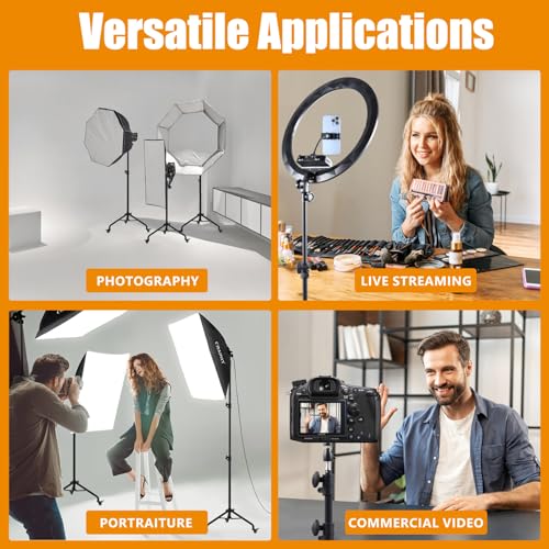 Large Ring Light with Stand for iPhone iPad, 19" Professional Ring Light Tripod with Wheels, 3 Phone Holders & 1 iPad Holder, Big Ringlight Rolling for Photography, YouTube, TikTok, Video Recording - size: 19inch White