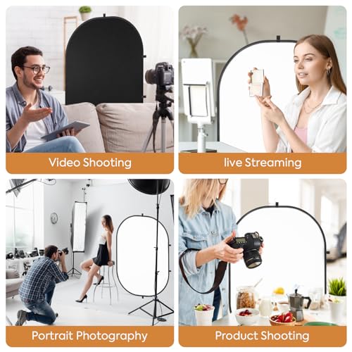5x6.5ft/1.5x2m White Black Photo Backdrop, Double-Sided Pop Up Photography Background with Carry Bag Reversible Collapsible Backdrops for Photoshoot TikTok YouTube Video Live Streaming - color: Black/White, size: 5 x 6.5 ft