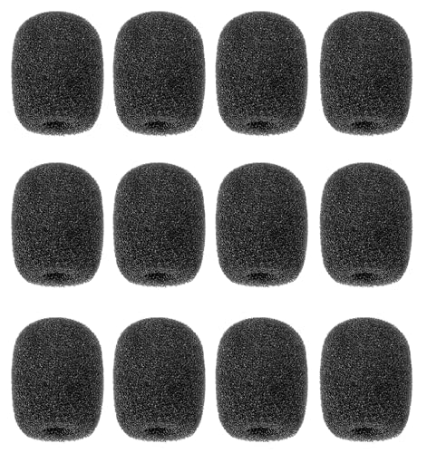 12 Pack Microphone Cover, Headset Microphone Covers Foam High-density Sponge Microphones Foams Windscreen Pop Filter Replacement for Headset Microphones (Black)