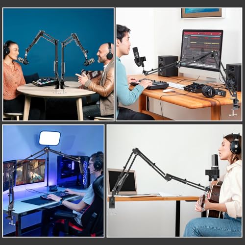 Microphone Boom Arm, Professional Desk Mic Stand with 1/4", 3/8", 5/8" Adapters, Heavy-Duty Clamp, Wide Compatibility for Yeti, AT2020, Podcasting, Streaming & Recording