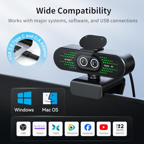 EMEET NOVA 4K Dual-Camera 4K Webcam for PC, Wide-Angle and Telephoto Cameras, Max 11X Hybrid Zoom, PDAF Focus, Remote Control, RGB Lights, Webcam with Microphone for Business or Personal Online Calls - style: 4K Dual-Camera Remote