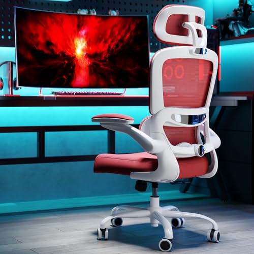 TRALT Office Chair Ergonomic Desk Chair, 330 LBS Home Mesh Office Desk Chairs with Wheels, Comfortable Gaming Chairs (1, Red) - color: Red