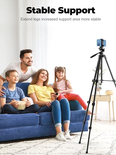 EMART 61’’ Phone Tripod Stand with Flexible Gooseneck, Portable Tripod for iPhone and Camera, Overhead Cellphone Holder with Remote for iPad Tablet Cooking Video Youtuber Vlogging Recording - size: 61in