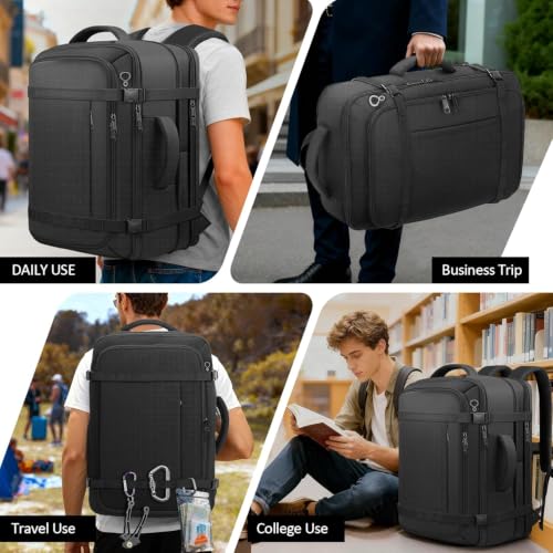 Ample Space Travel Backpack with LifetimeWarranty,Expandable Carry on Backpack with Cable Access Port,Fits 17.3"Laptop Notebook,Water Resistant Weekender Backpack Business Trips,Daily Travel,Black - color: Black, size: 17.3inch (19"x12.5"x8.5")