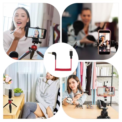 PEUTIER USB C to 3.5mm TRS Microphone Adapter Mic Cable, for Rode Wireless GO 2 / ME/Pro Hollyland Lark M1 / M2 / MAX / 150 / M1 / MAX Duo Audio Output Cable DAC Coiled Cable for Android iPhone 15