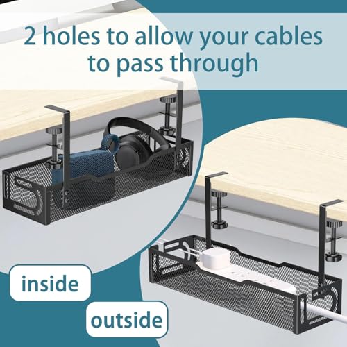 Under Desk Cable Management Tray, No Drill Mesh Desk Cable Tray, Wire Management Tray Cable Management Rack, Wire Organizer and Cable Management Box (Black) - color: 1Pack-Black (15.3'')