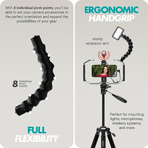Movo UWA-8 Articulating Camera Rig Extension Mount - Flexible Extension Arm with Dual ¼” Mounting Screws for Camera Cages and Rigs - Mounting Camera Attachment Arm