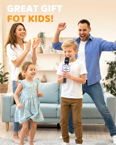 Amazmic Kids Karaoke Microphone Machine Toy Bluetooth Microphone Portable Wireless Karaoke Machine Handheld with LED Lights, Gift for Children Adults Birthday Party, Home KTV(Gray) - color: Gray