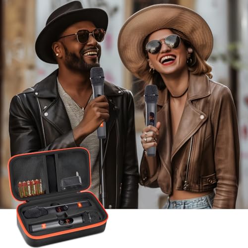 Wireless Microphone Case Compatible with JBL Wireless Two Microphone System, Handheld Dual Mic Travel Bag for Singing or Karaoke for Receivers, Adapters, AA Batteries - color: Black