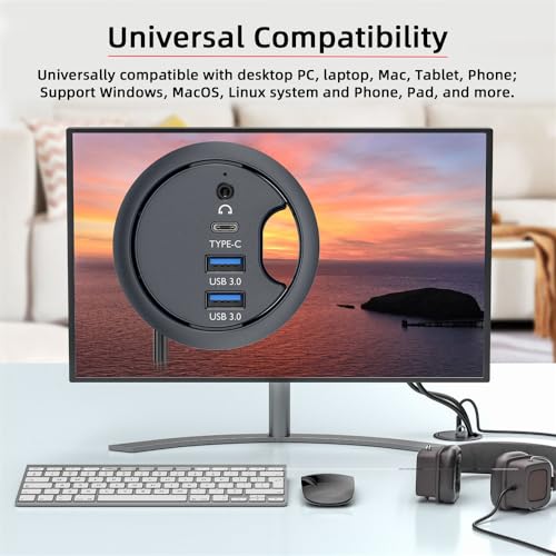 Cablecc 2 Port USB 3.0 Hub SD TF USB-C USB Splitter 60mm Desk Grommet Dock Station Micro-SD Card Reader for Desktop PC(USB3.0+USB-C+SD/TF) - style: 2USB3.0+SDTF+USBC