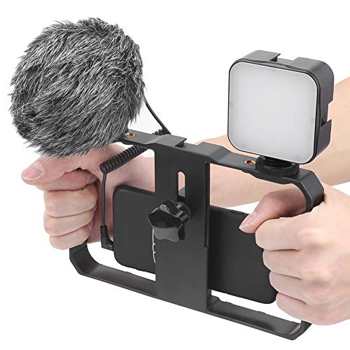 Vlog Live Mobile Phone Photography Support Stabilizer Set with Fill Light and Microphone Professional Video Kit for Content Creators Black Plastic 384g