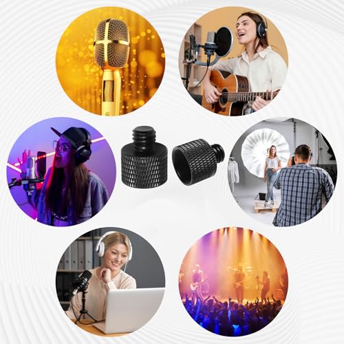 2 Pack Mic Stand Adapter 5/8" Female to 3/8" Male Screw Thread Adapter - Knurled Aluminum Alloy Microphone Stand Mount Converter for Blue Yeti, Snowball, Shock Mount, Boom Arm & Camera Tripod (Black)