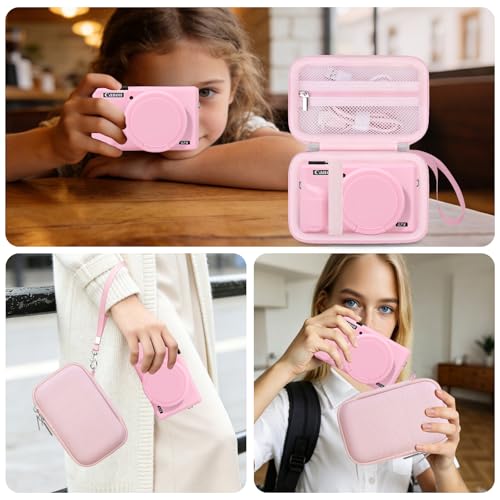 Elonbo Camera Case for Canon PowerShot G7X Mark III Digital Camera, G7X Mark III Hard Carrying Case + Soft Silicone Cover with Removable Lens Cover, Jelly Pink - color: Jelly Pink