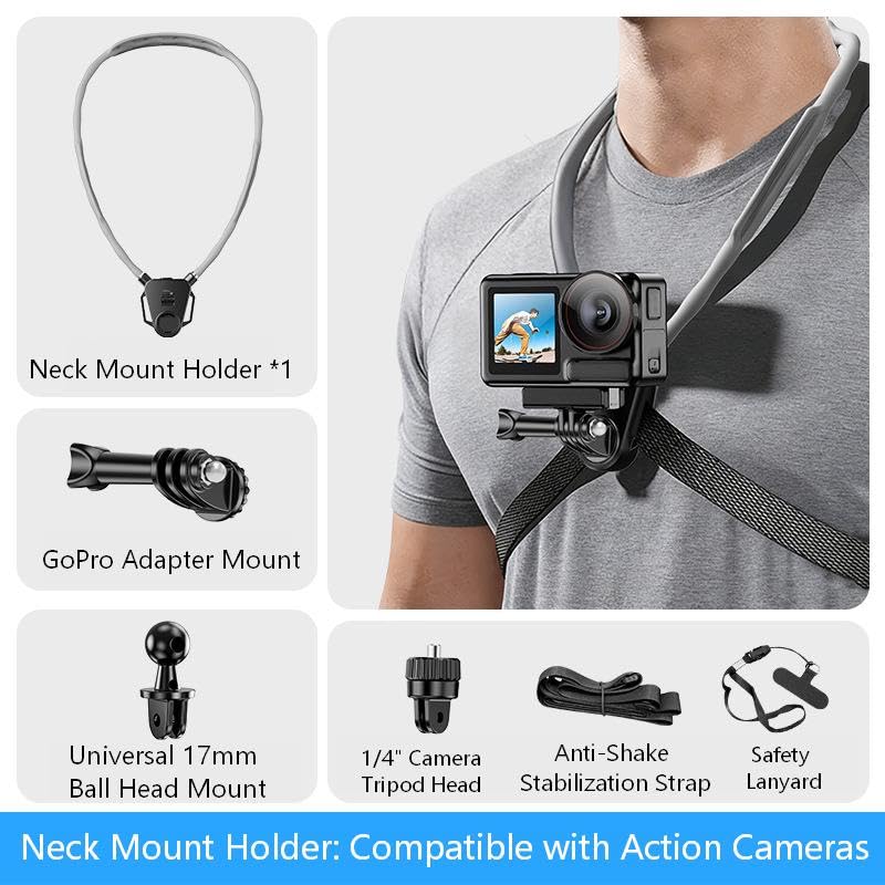 Neck Phone Mount for Action Cameras - Adjustable POV Cameras Holder for Vlogging, Cooking, Travel & Workouts