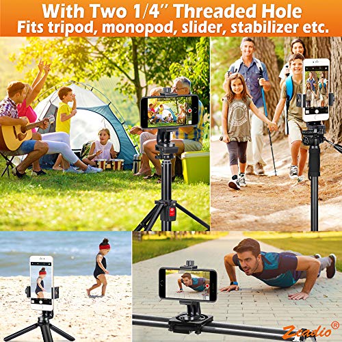 Zeadio Tripod Smartphone Mount, Cell Phone Holder Adapter, Selfie Stick Monopod Adjustable Clamp, Vertical and Horizontal Swivel Bracket, Fits for iPhone, Samsung, Huawei and All Phones - style: Remote Shutter Version