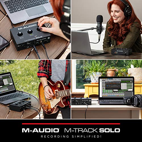 M-AUDIO M-Track Solo USB Audio Interface for Recording, Streaming and Podcasting with XLR, Line and DI Inputs, Plus a Software Suite Included