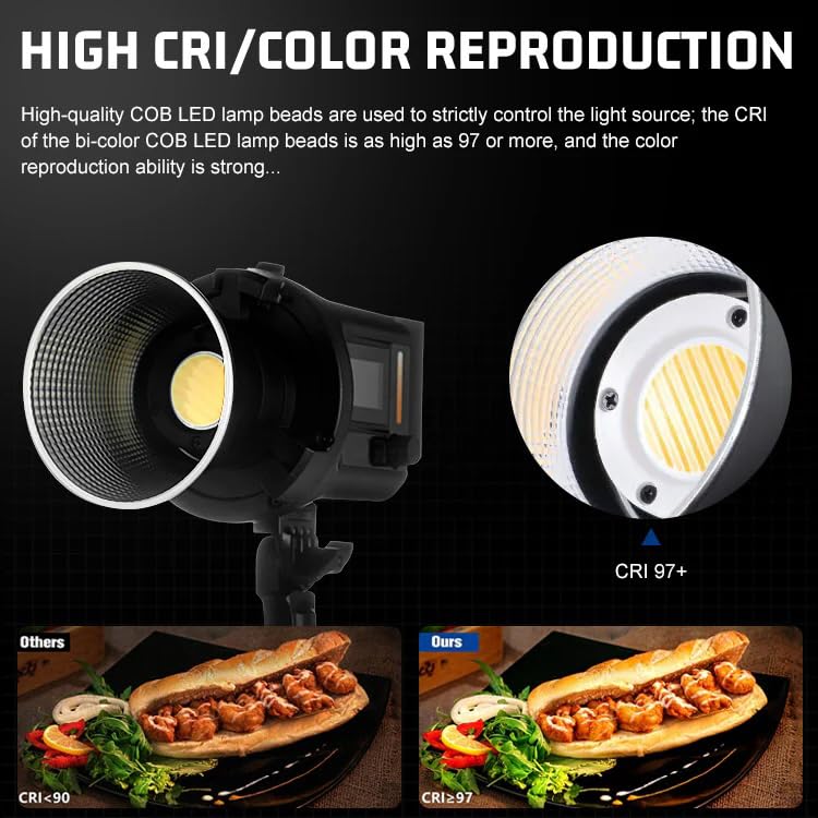 REFLEX CAMERA Professional 80W Handheld LED Photography Light – Portable Studio Video Light, Continuous Lighting for Photography, Handheld LED Spotlight. 3200-5600K 18000lux/1m CRI97 12 Effects + RGB