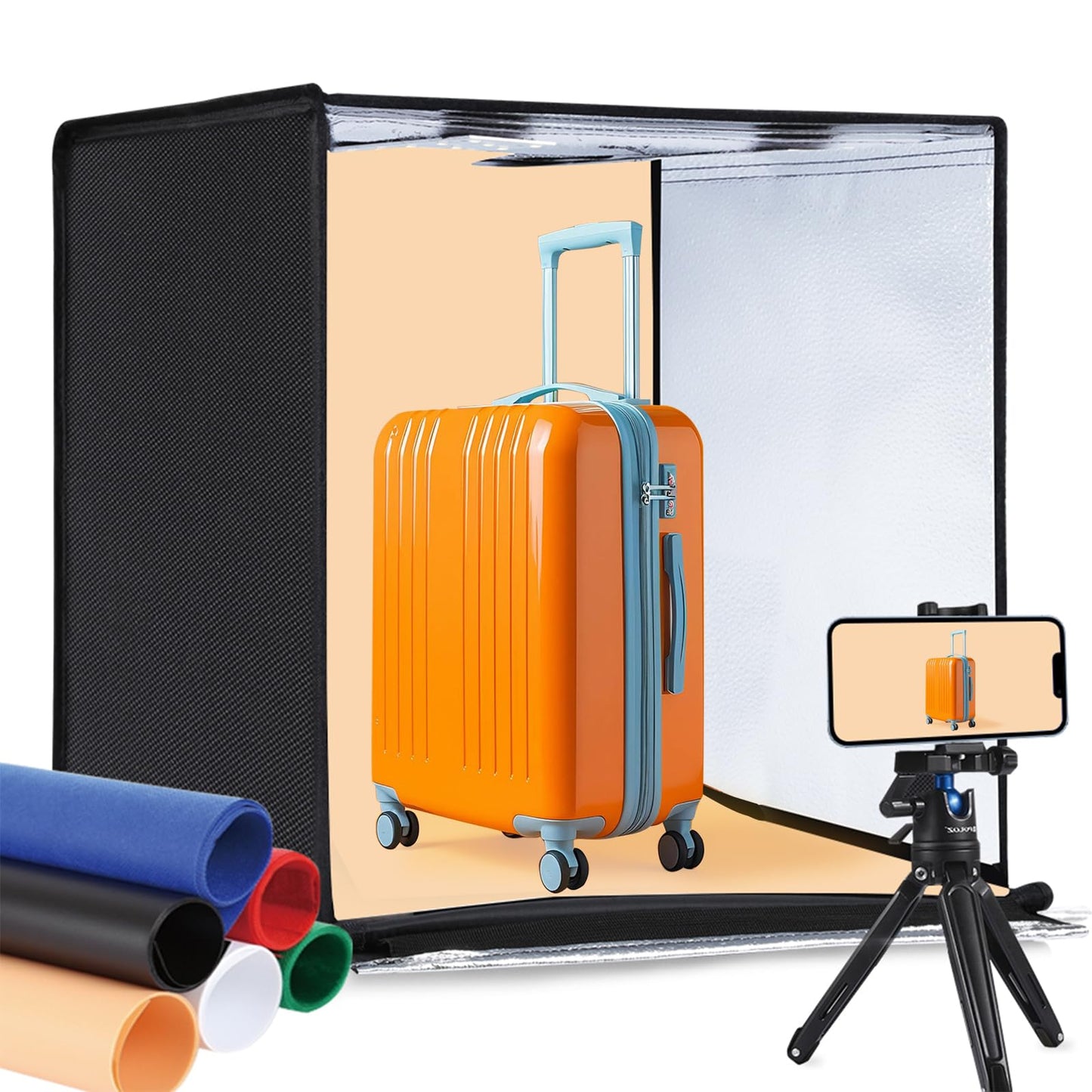 PULUZ Light Box 24x24in, Portable Photo Studio Light Box with 120 LED Lights &6 Color backdrops Professional Photography Lighting Tent Kit for Big Product Photography Lightbox - color: 23.6x23.6x23.6in