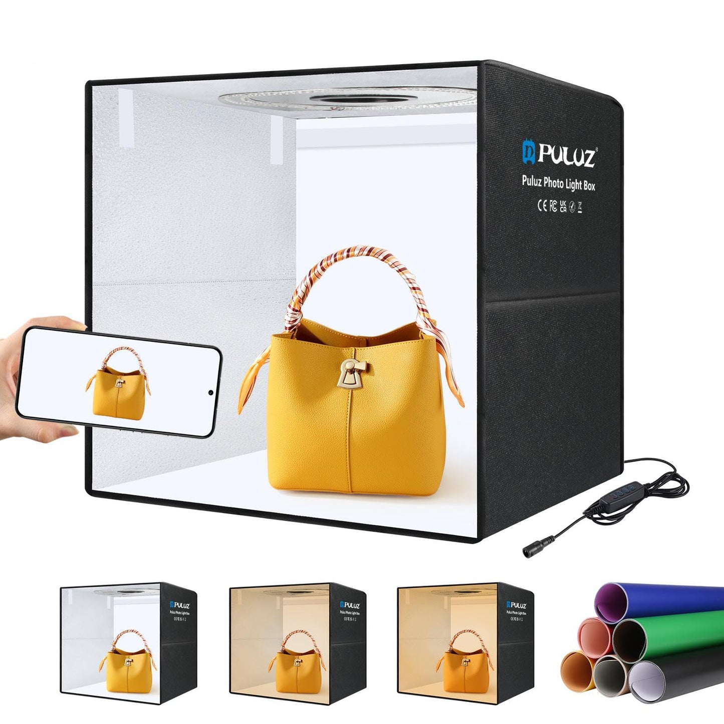 Light Box Photography 20x20in, PULUZ Portable Photo Studio Light Box with 200 LED Lights &12 Color backdrops Professional Photography Lighting Tent Kit for Big Product Photography Lightbox - color: 19.7x19.7x19.7in