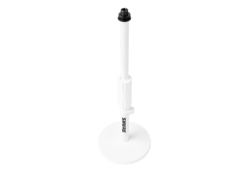 Round Base Desktop Mic Stand with Standard Height-Adjustable Twist Clutch and 6" Base, White (SH-DESKTOP1-W)