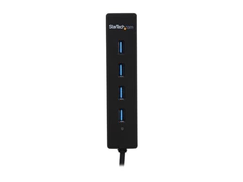 StarTech 4-Port USB 3.0 Hub 5Gbps with Built-in Cable (ST4300PBU3) | SuperSpeed laptop hub, Portable splitter, Mini-USB hub, Built-in cable, Flexible desk placement, Backward compatible - color: Black, style: 4 x SuperSpeed USB-A with Built in Cable