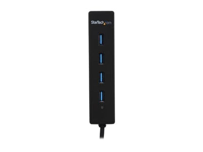 StarTech 4-Port USB 3.0 Hub 5Gbps with Built-in Cable (ST4300PBU3) | SuperSpeed laptop hub, Portable splitter, Mini-USB hub, Built-in cable, Flexible desk placement, Backward compatible - color: Black, style: 4 x SuperSpeed USB-A with Built in Cable