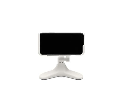 WeatherTech DeskFone Two View in White - Adjustable, Universal Cell Phone Holder Mount Stand for Desk, Counter, Table - Tripod Design for iPhone & Smartphone Charging - White Plastic Knobs - color: White Plastic Knobs