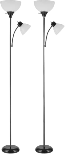 GLOBE Electric 67135 72" Floor Lamp with Adjustable Reading Light, Bright, Easy-to-Assemble Torchiere for Bedroom, Living Room & Office - Space-Saving Slim Design (Pack of 2) - color: Black, size: 2 Pack
