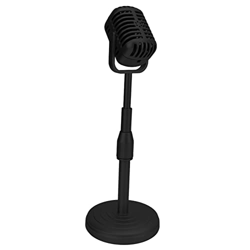 Vintage Microphone Prop Model with Adjustable Stand, Old Fashioned Desktop Microphone Prop Decor for Party Decoration, Costume Role Play (Black) - color: Black