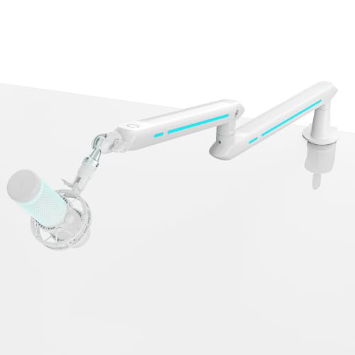 ARES WING Aluminum Low Profile Mic Arm with 4.4 lbs Load Capacity, Adjustable Microphone Boom Arm with 3/8” to 5/8” Screw Adapter, Desk Mount Mic Stand for Gaming Streaming Podcasting, White - color: White