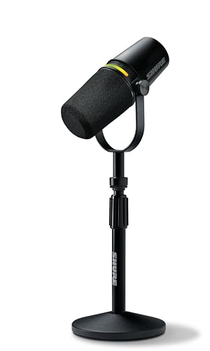 Shure MV7+ Podcast Dynamic Microphone with Stand – OBS Certified, Enhanced Audio, LED Panel, USB-C & XLR Outputs, Auto Level Mode, Digital Pop Filter – for Podcasting, Streaming, and Recording, Black - style: Tripod