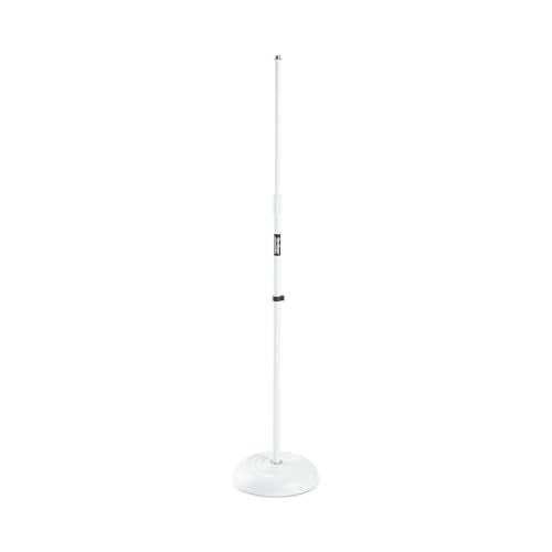 On-Stage MS7201W Round-Base Mic Stand (Supports Dynamic and Condenser Microphones, Height Adjustable 33"–60", Standard 5/8"-27 Threading, 7 lb, 10" Metal Base, Rubber Feet, Cable-Management Clip) - color: White