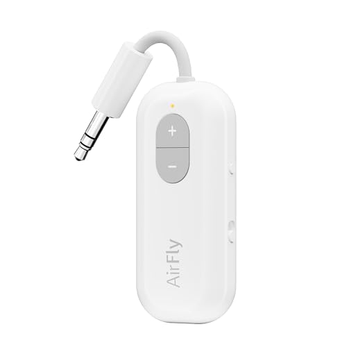Twelve South AirFly SE, Bluetooth Wireless Audio Transmitter for AirPods/Wireless or Noise-Cancelling Headphones; Use with 3.5 mm Audio Jack on Airplanes, Gym Equipment or iPad/Tablets (Cool White) - color: Cool White, style: AirFly SE