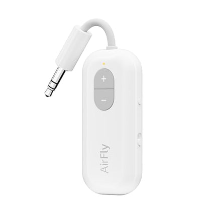 Twelve South AirFly SE, Bluetooth Wireless Audio Transmitter for AirPods/Wireless or Noise-Cancelling Headphones; Use with 3.5 mm Audio Jack on Airplanes, Gym Equipment or iPad/Tablets (Cool White) - color: Cool White, style: AirFly SE
