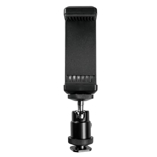 Hot Shoe Phone Mount for Camera, Ball Head Adapter with Phone Clamp - 360° Rotatable Smartphone Holder for DSLR/Mirrorless/Action Cam Live Streaming