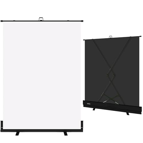 LIHONG 59.8 x 78.7in White Screen Collapsible Chroma Key Backdrop,Portable Retractable Photo Background with Stand for Video, Live Game,Streaming,Wrinkle Resistant Fabric,Pull-up&Down Style - color: White, size: Stardand(59.8x78.7 in)