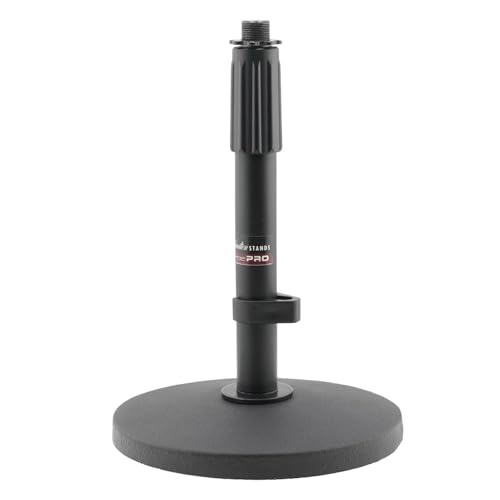 Hamilton KB100M Desktop Microphone Stand with Metal Round Base | 9.1-14.2" Adjustable Height, 2.64lbs Weighted Base, Cable Holder, Black Steel