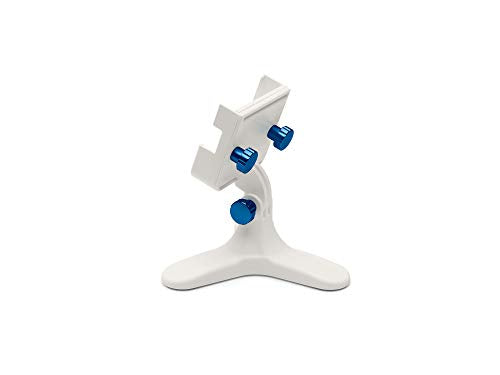 WeatherTech DeskFone Two View in White - Adjustable, Universal Cell Phone Holder Mount Stand for Desk, Counter, Table - Tripod Design for iPhone & Smartphone Charging - Royal Blue Metal Knobs - color: Royal Blue Metal Knobs