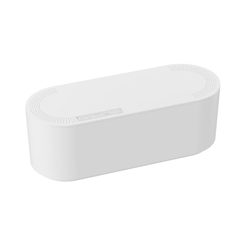 D-Line Cable Management Box, Power Strip Holder, Floor Outlet Hider, Desk Cord Organizer, Cover TV Wires, 12.75" (L) x 5" (W) x 4.5" (H), for use with Power Strips up to 10.5in Length - Small, White - color: White, size: Small
