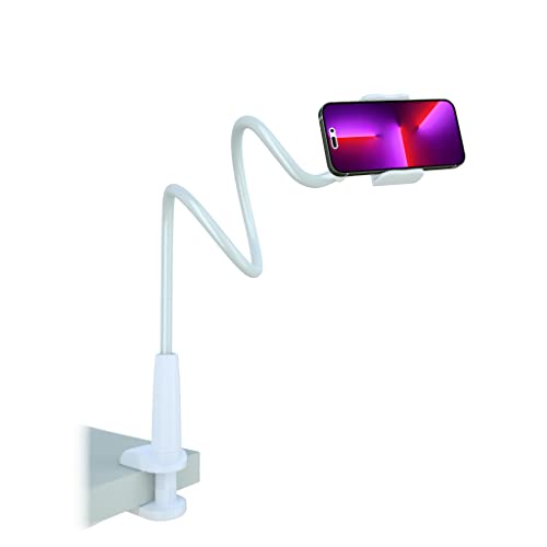 MAGIPEA Gooseneck Phone Holder for Bed, 34inch Flexible Overhead Cell Phone Mount for Desk, Hands-Free Viewing Clamp Stand Compatible with iPhone 17 16 15 Pro Max and 3.5-7" Devices, White - color: White, size: 34in