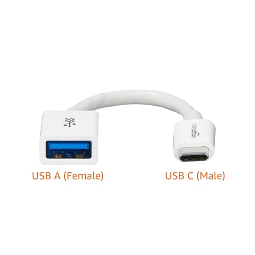 Amazon Basics USB-C to USB-A 3.1 Gen1 Female Adapter Cable Converter, 5Gbps High-Speed, USB-IF Certified, Fast Charging and Data Transfer, for Laptops, Tablets, Phones (iPhone 16/15), White - color: White