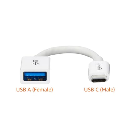 Amazon Basics USB-C to USB-A 3.1 Gen1 Female Adapter Cable Converter, 5Gbps High-Speed, USB-IF Certified, Fast Charging and Data Transfer, for Laptops, Tablets, Phones (iPhone 16/15), White - color: White