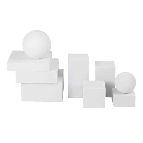 Photography Background Props, White Geometric Cube Photo Props Set, Stereo Photo Decorative Backdrop, Posing Display Solution for Lipstick, Jewelry, Perfume, Makeup Tools, 9Pcs (White Cube)