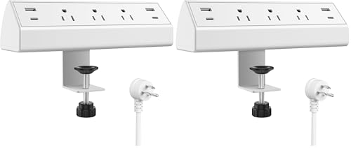 Jgstkcity Desk Clamp Power Strip,40W Total Fast Charging Station,2 PD 20W USB C Ports,Desk Edge Mount Surge Protector for Home, Office,3 Outlets,Fit 1.96" Tabletop Edge,ETL Listed,White (Pack of 2) - color: White, size: 3 Outlets & 4 USB Ports - 40W (Pack