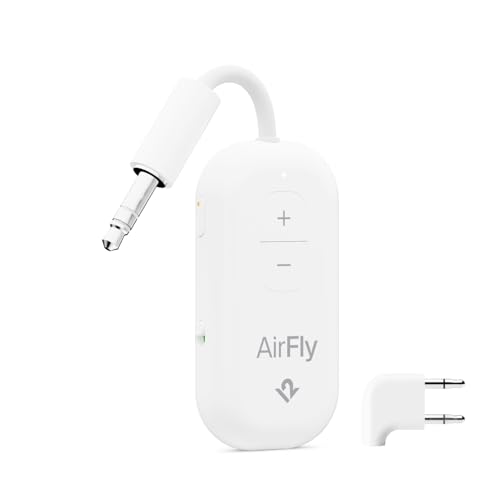 AirFly Pro 2 Deluxe – Bluetooth Adapter for Airplane, Pair 2 AirPods or Wireless Headphones – 3.5mm AUX Bluetooth Transmitter/Receiver for Cars, Boats, Treadmills, TVs – Airplane Travel Essentials - color: White, style: AirFly Pro 2 Deluxe